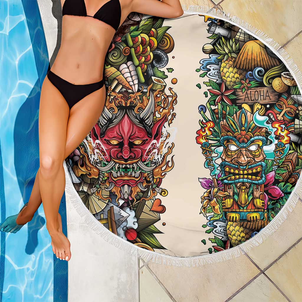 Hawaii And Japan Beach Blanket Tiki With Oni Mask - Polynesian Pride