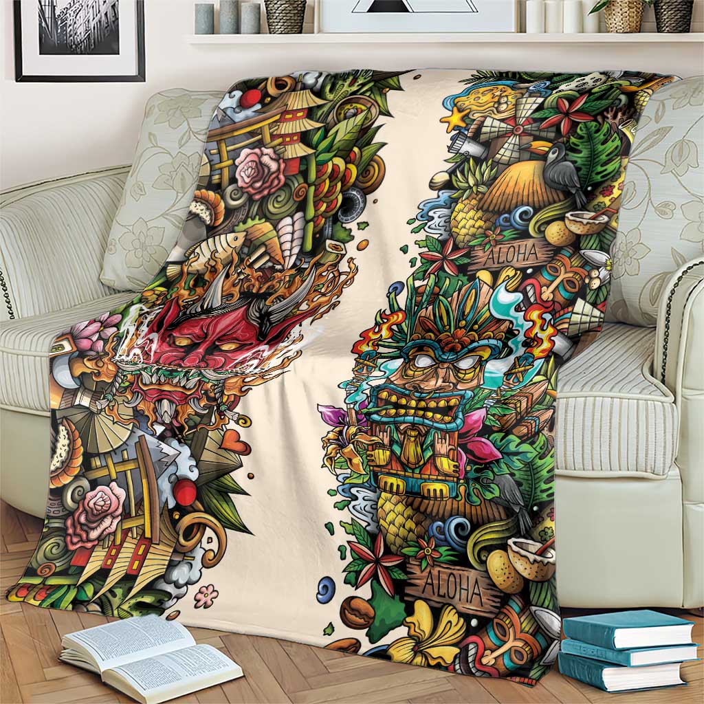 Hawaii And Japan Blanket Tiki With Oni Mask - Polynesian Pride