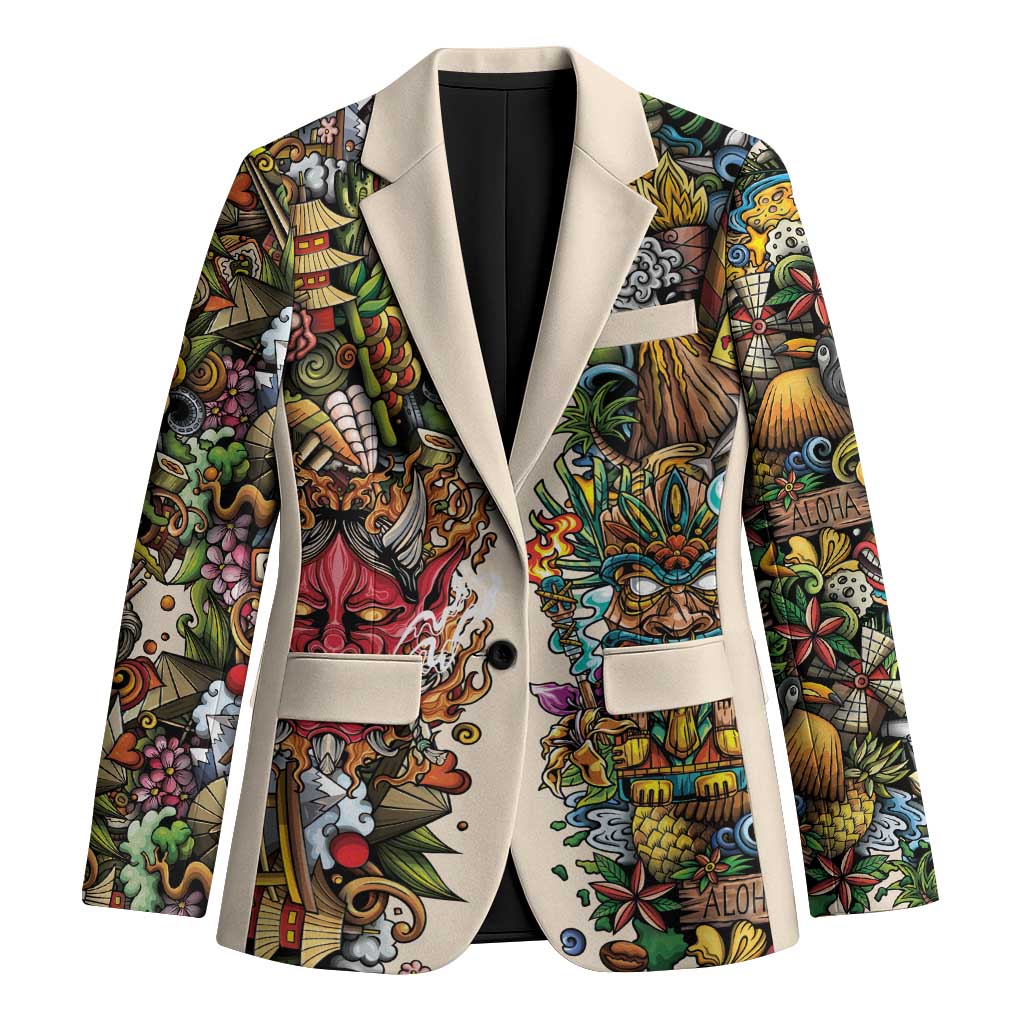 Hawaii And Japan Blazer Tiki With Oni Mask - Polynesian Pride