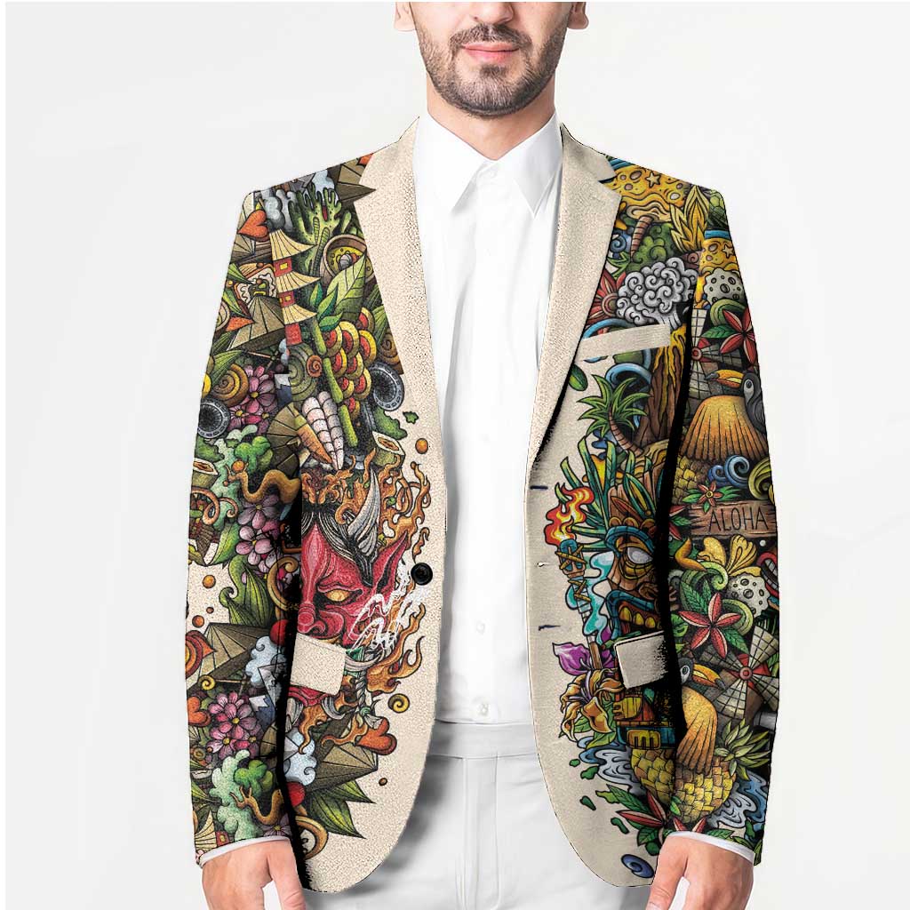 Hawaii And Japan Blazer Tiki With Oni Mask - Polynesian Pride