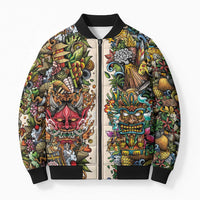 Hawaii And Japan Bomber Puffer Jacket Tiki With Oni Mask - Polynesian Pride