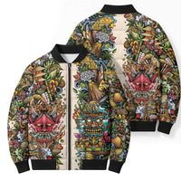 Hawaii And Japan Bomber Puffer Jacket Tiki With Oni Mask - Polynesian Pride