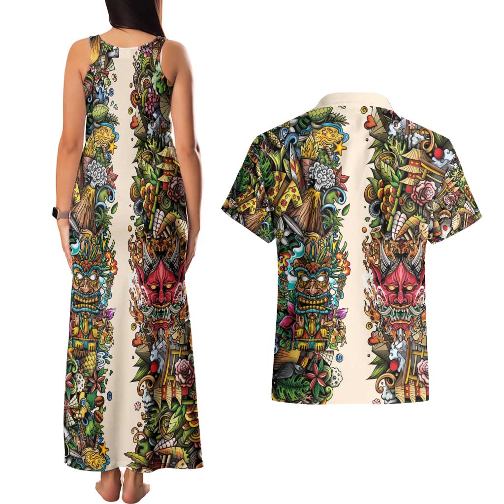 Hawaii And Japan Couples Matching Tank Maxi Dress and Hawaiian Shirt Tiki With Oni Mask - Polynesian Pride