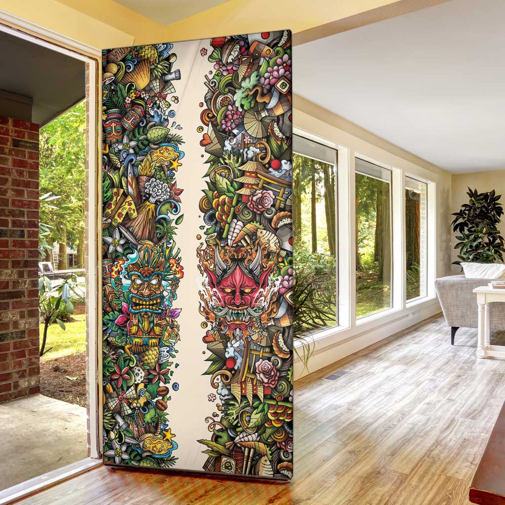 Hawaii And Japan Door Cover Tiki With Oni Mask - Polynesian Pride