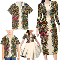 Hawaii And Japan Family Matching Long Sleeve Bodycon Dress and Hawaiian Shirt Tiki With Oni Mask - Polynesian Pride
