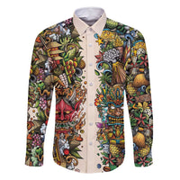 Hawaii And Japan Family Matching Long Sleeve Bodycon Dress and Hawaiian Shirt Tiki With Oni Mask - Polynesian Pride