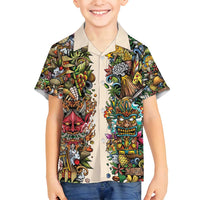 Hawaii And Japan Family Matching Long Sleeve Bodycon Dress and Hawaiian Shirt Tiki With Oni Mask - Polynesian Pride
