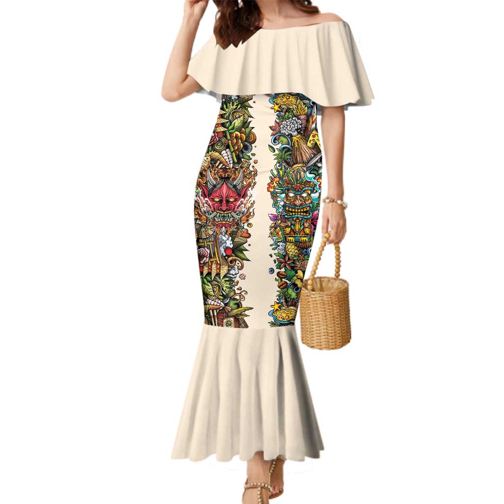 Hawaii And Japan Family Matching Mermaid Dress and Hawaiian Shirt Tiki With Oni Mask - Polynesian Pride