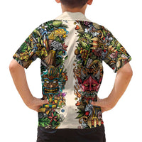 Hawaii And Japan Family Matching Off Shoulder Short Dress and Hawaiian Shirt Tiki With Oni Mask - Polynesian Pride