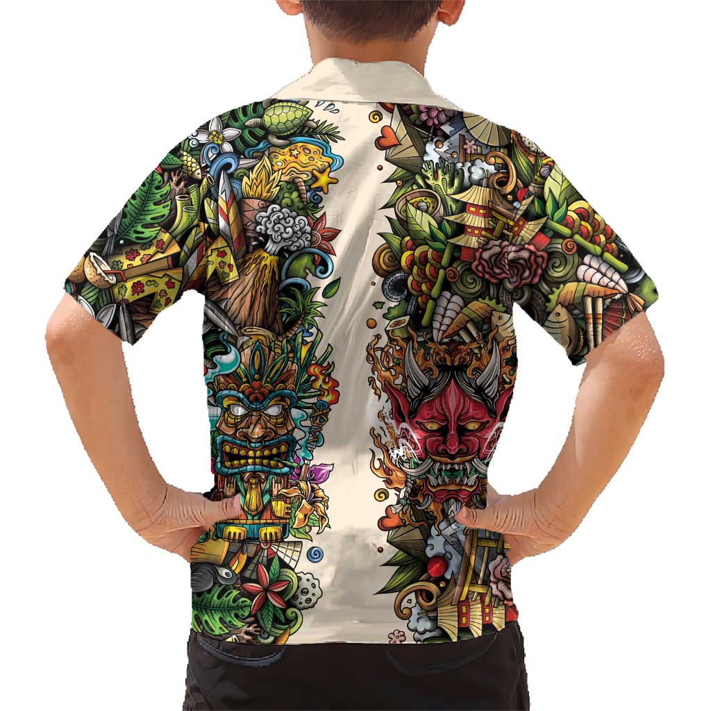 Hawaii And Japan Family Matching Puletasi and Hawaiian Shirt Tiki With Oni Mask LT05 - Polynesian Pride