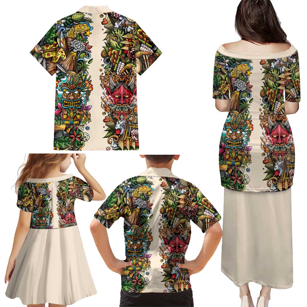 Hawaii And Japan Family Matching Puletasi and Hawaiian Shirt Tiki With Oni Mask LT05 - Polynesian Pride