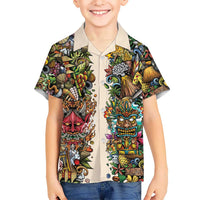 Hawaii And Japan Family Matching Puletasi and Hawaiian Shirt Tiki With Oni Mask LT05 Son's Shirt Colorful - Polynesian Pride