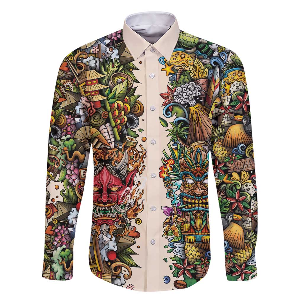 Hawaii And Japan Family Matching Short Sleeve Bodycon Dress and Hawaiian Shirt Tiki With Oni Mask - Polynesian Pride