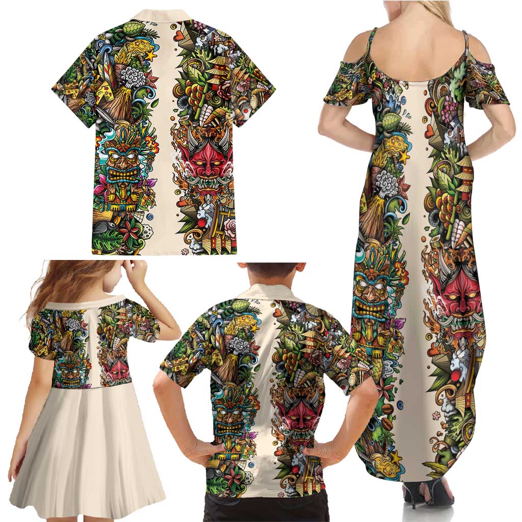 Hawaii And Japan Family Matching Summer Maxi Dress and Hawaiian Shirt Tiki With Oni Mask - Polynesian Pride