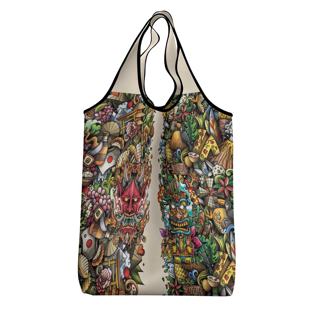 Hawaii And Japan Grocery Bag Tiki With Oni Mask - Polynesian Pride