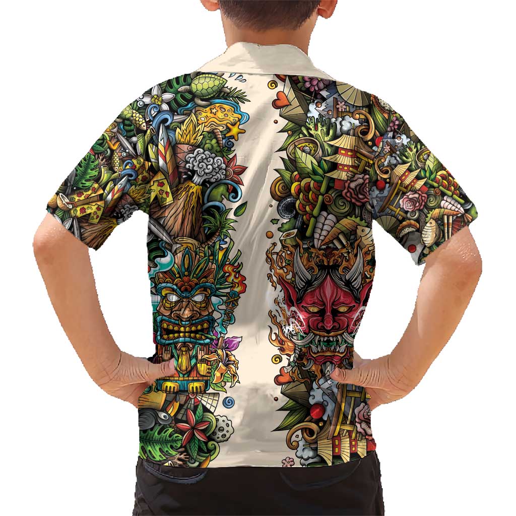 Hawaii And Japan Hawaiian Shirt Tiki With Oni Mask - Polynesian Pride