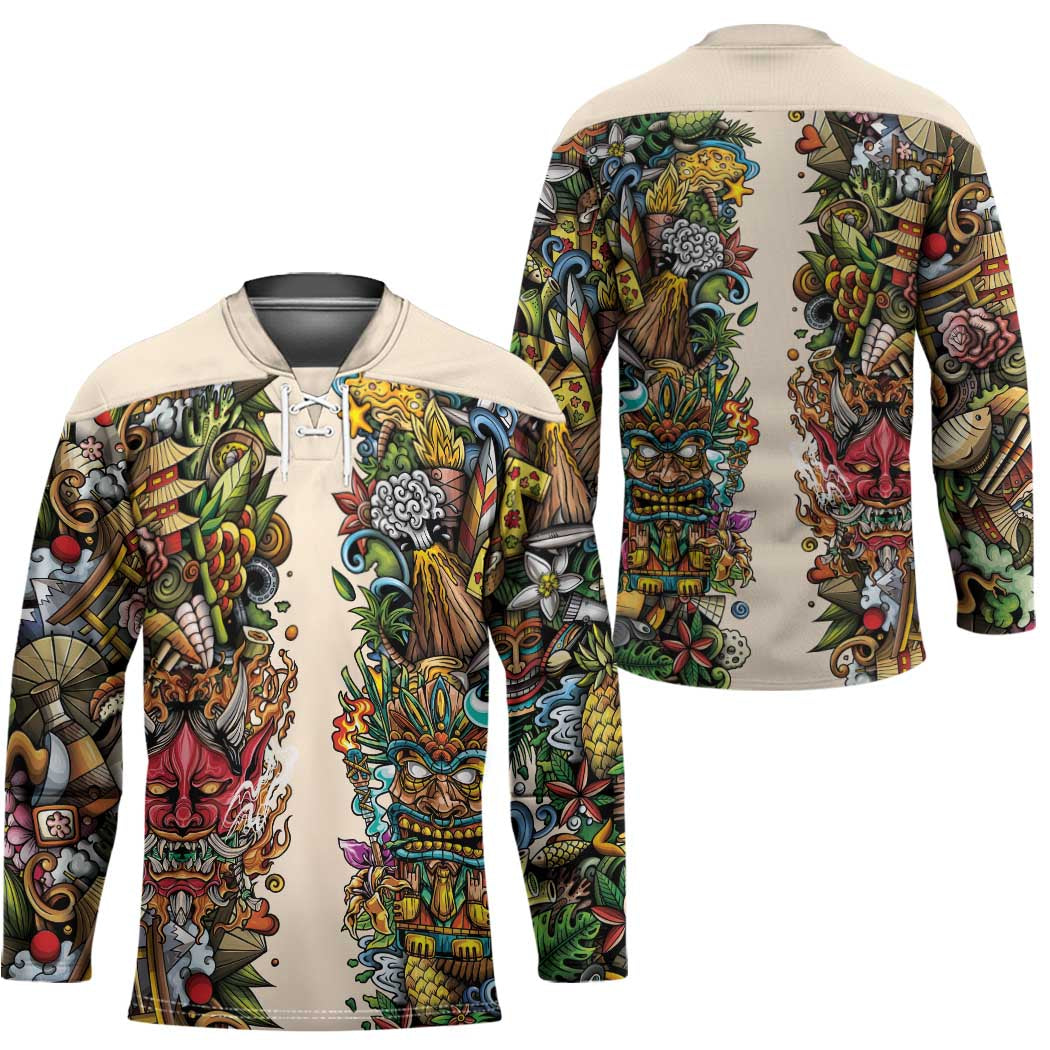 Hawaii And Japan Hockey Jersey Tiki With Oni Mask - Polynesian Pride