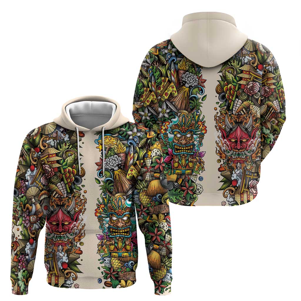 Hawaii And Japan Hoodie Tiki With Oni Mask - Polynesian Pride