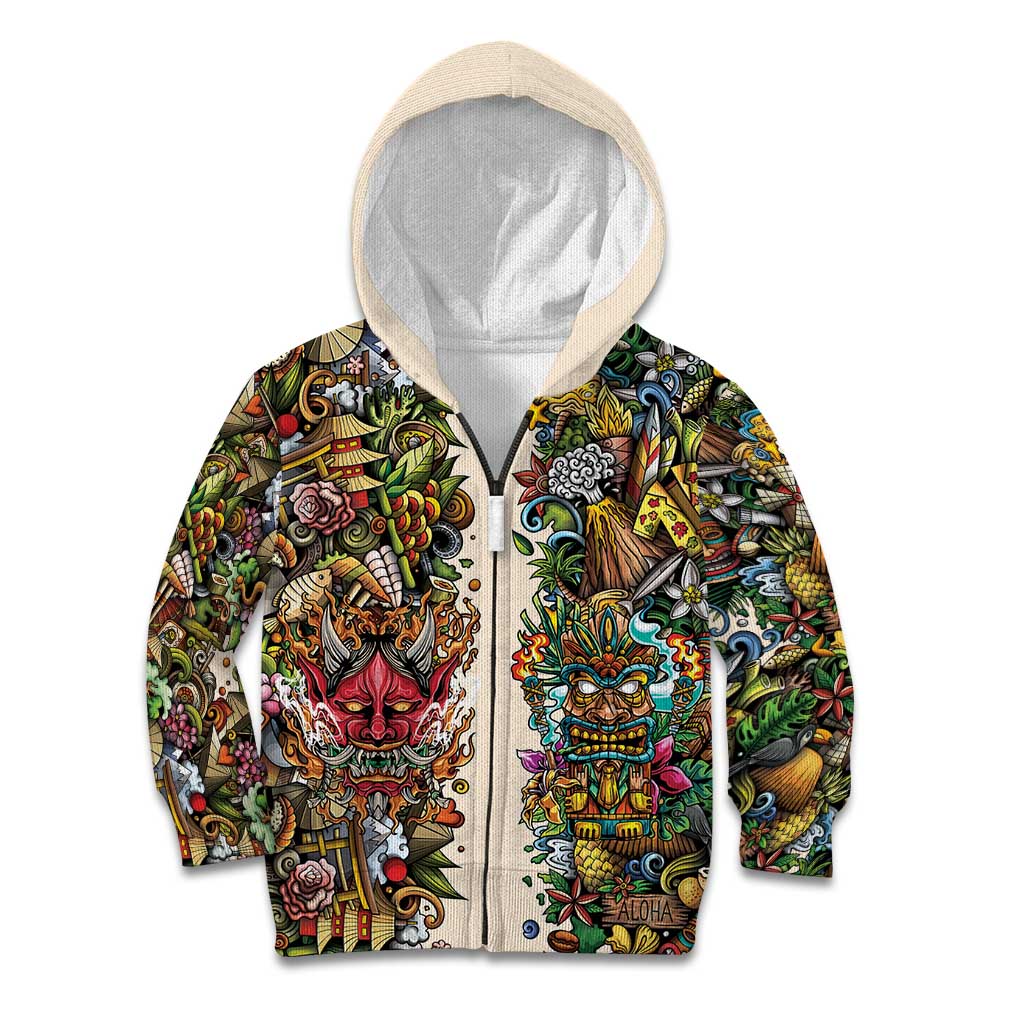 Hawaii And Japan Kid Hoodie Tiki With Oni Mask - Polynesian Pride