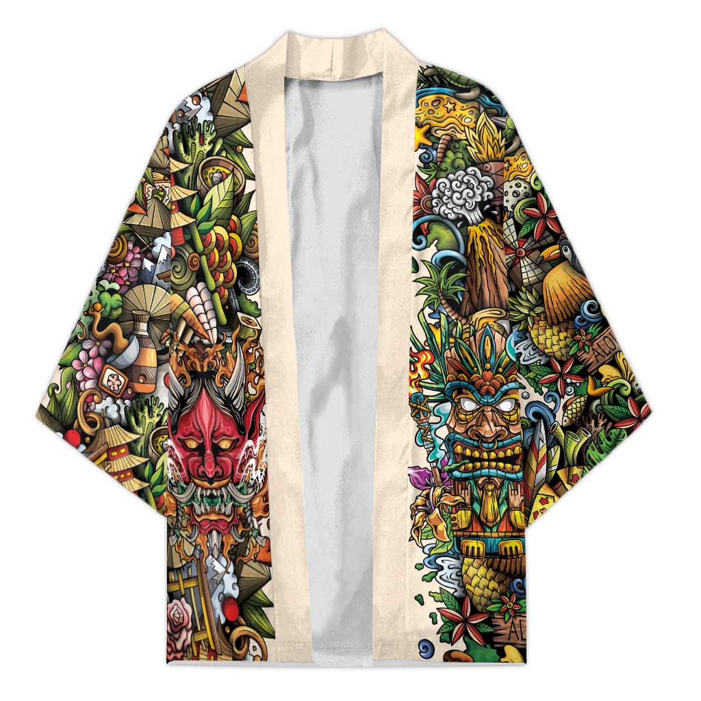 Hawaii And Japan Kimono Tiki With Oni Mask - Polynesian Pride