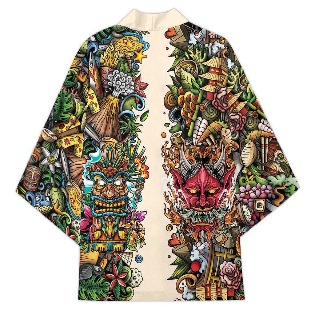 Hawaii And Japan Kimono Tiki With Oni Mask - Polynesian Pride