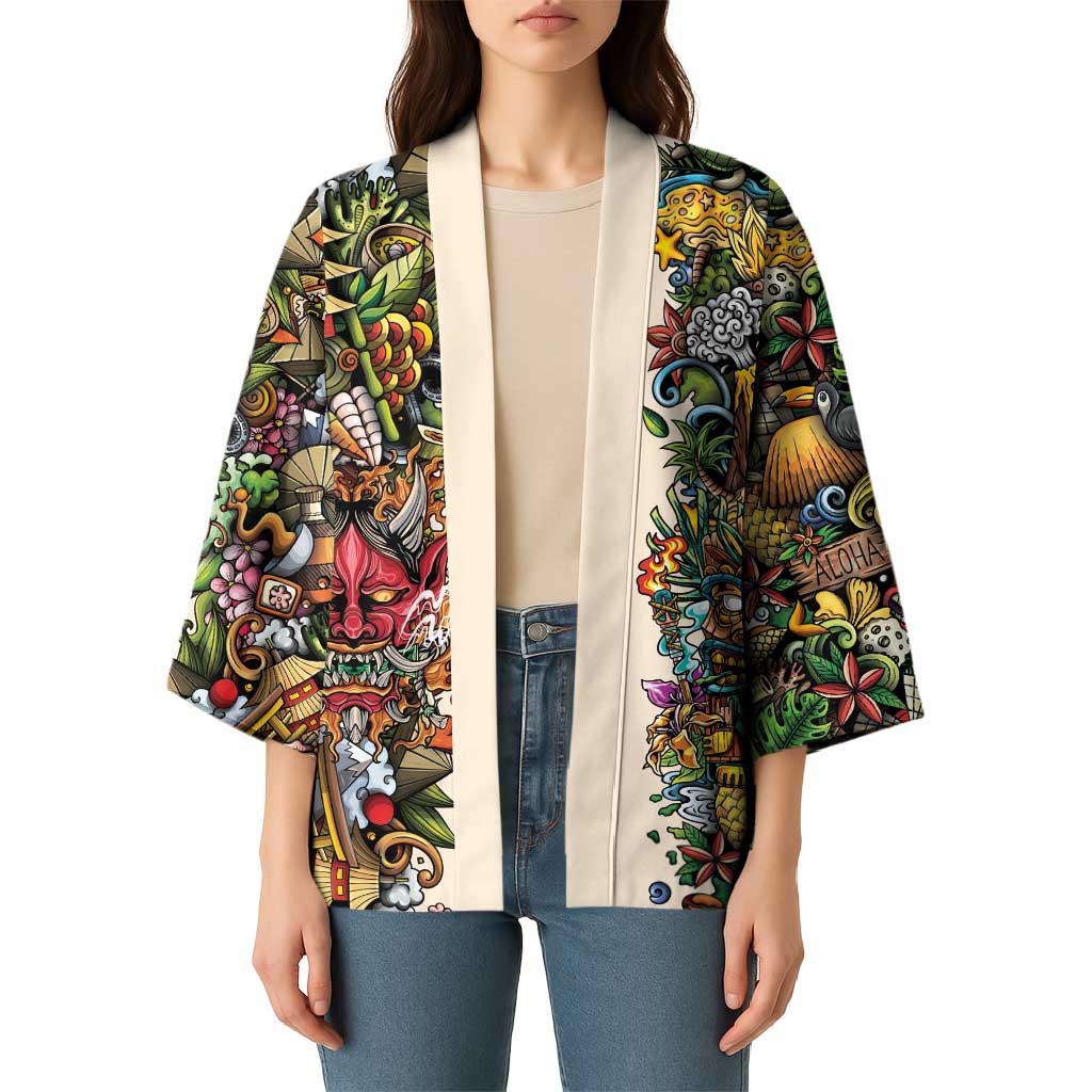 Hawaii And Japan Kimono Tiki With Oni Mask - Polynesian Pride
