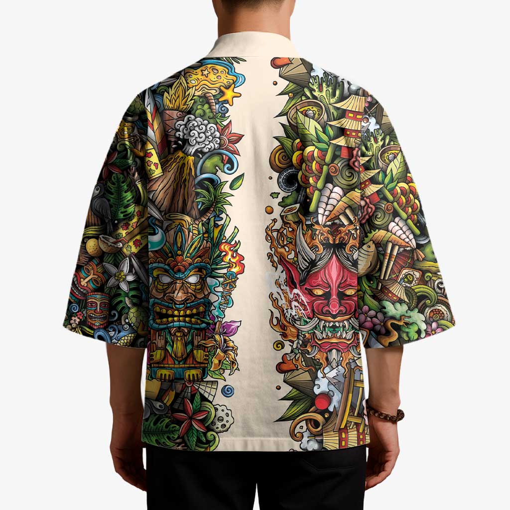 Hawaii And Japan Kimono Tiki With Oni Mask - Polynesian Pride