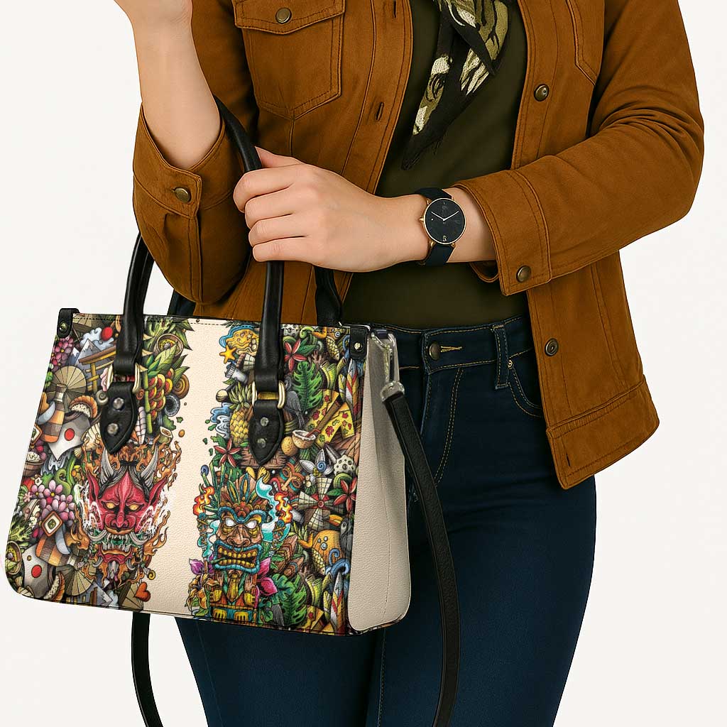 Hawaii And Japan Leather Bag Tiki With Oni Mask - Polynesian Pride