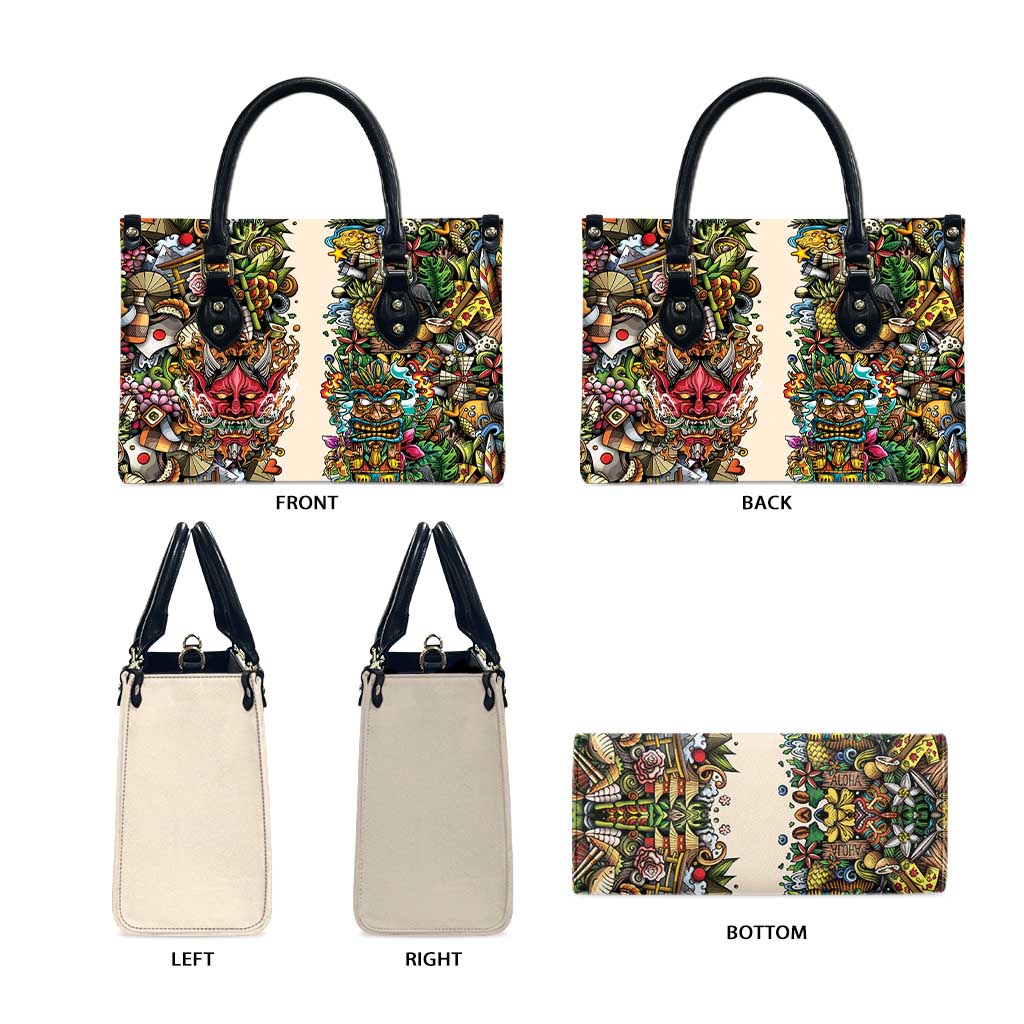 Hawaii And Japan Leather Bag Tiki With Oni Mask - Polynesian Pride