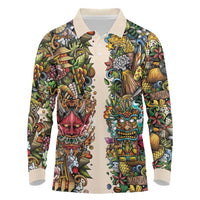 Hawaii And Japan Long Sleeve Polo Shirt Tiki With Oni Mask - Polynesian Pride