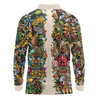 Hawaii And Japan Long Sleeve Polo Shirt Tiki With Oni Mask - Polynesian Pride
