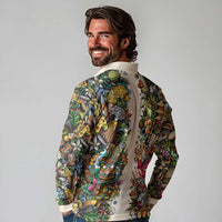 Hawaii And Japan Long Sleeve Polo Shirt Tiki With Oni Mask - Polynesian Pride