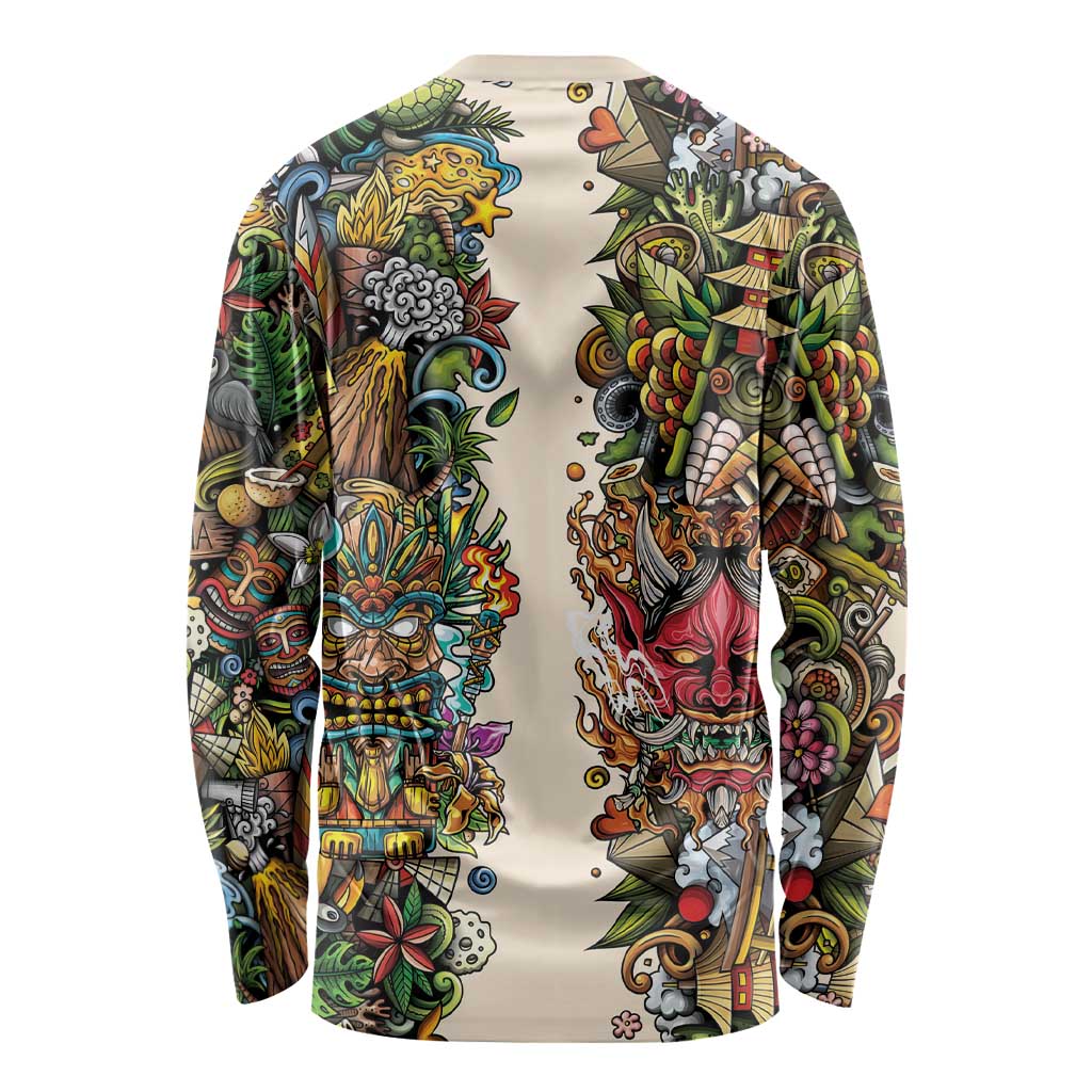 Hawaii And Japan Long Sleeve Shirt Tiki With Oni Mask - Polynesian Pride