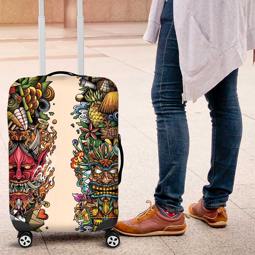 Hawaii And Japan Luggage Cover Tiki With Oni Mask - Polynesian Pride