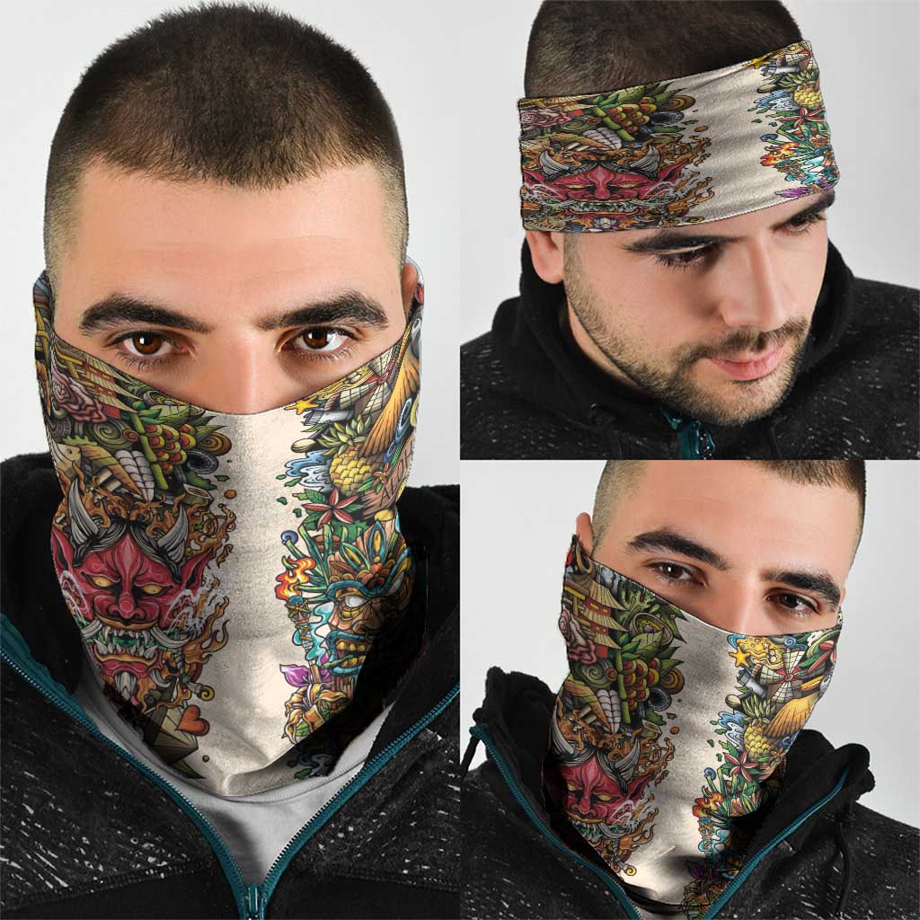 Hawaii And Japan Neck Gaiter Tiki With Oni Mask - Polynesian Pride