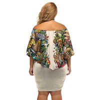 Hawaii And Japan Off Shoulder Short Dress Tiki With Oni Mask - Polynesian Pride