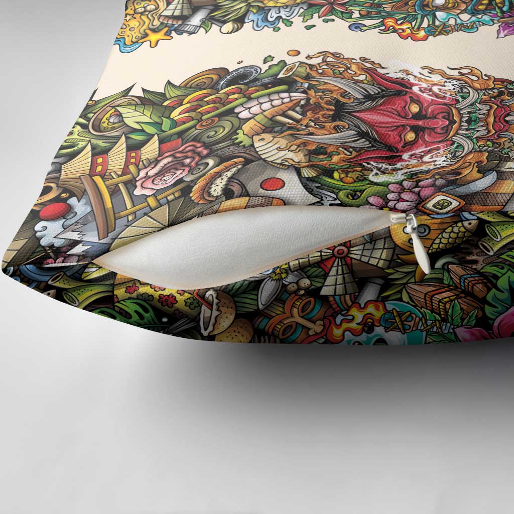 Hawaii And Japan Pillow Cover Tiki With Oni Mask - Polynesian Pride