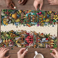 Hawaii And Japan Puzzle Tiki With Oni Mask - Polynesian Pride