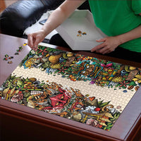 Hawaii And Japan Puzzle Tiki With Oni Mask - Polynesian Pride