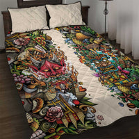 Hawaii And Japan Quilt Bed Set Tiki With Oni Mask - Polynesian Pride