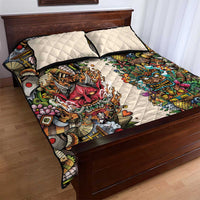 Hawaii And Japan Quilt Bed Set Tiki With Oni Mask - Polynesian Pride