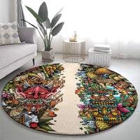 Hawaii And Japan Round Carpet Tiki With Oni Mask - Polynesian Pride