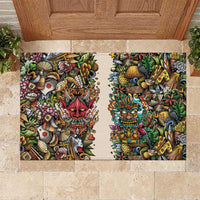 Hawaii And Japan Rubber Doormat Tiki With Oni Mask - Polynesian Pride