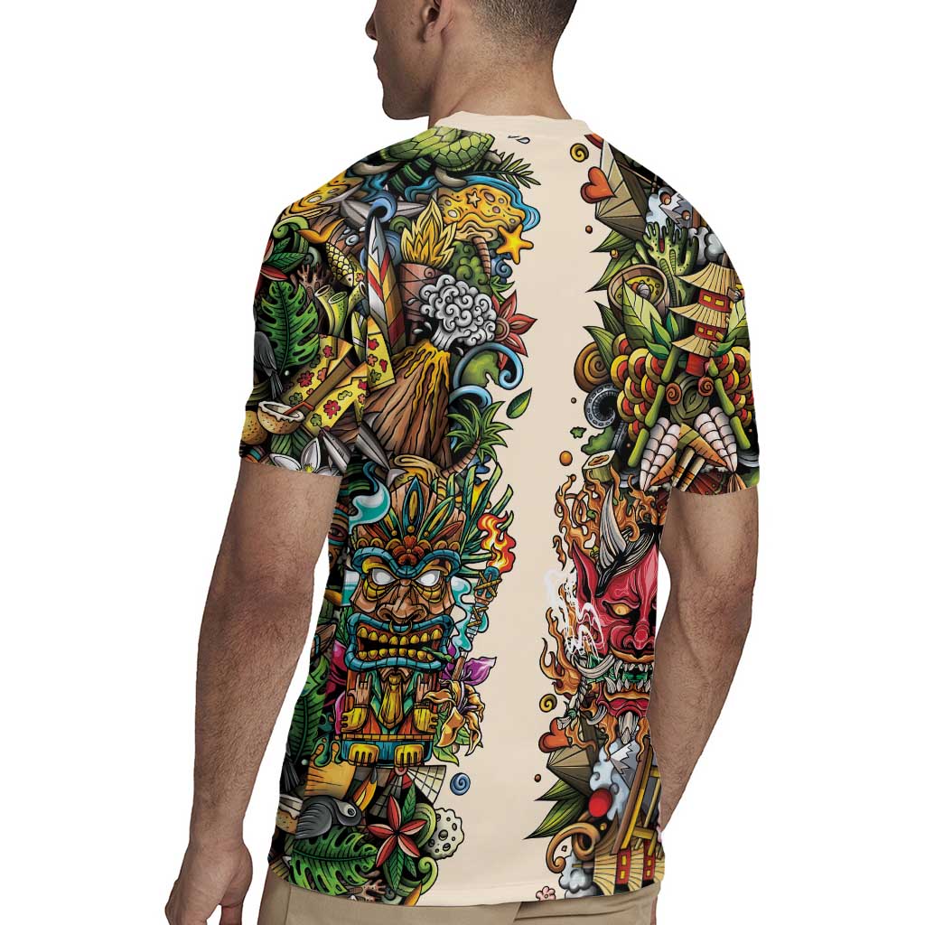 Hawaii And Japan Rugby Jersey Tiki With Oni Mask - Polynesian Pride