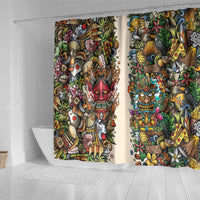 Hawaii And Japan Shower Curtain Tiki With Oni Mask - Polynesian Pride