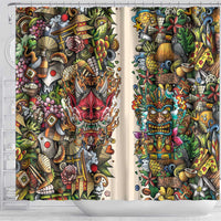 Hawaii And Japan Shower Curtain Tiki With Oni Mask - Polynesian Pride