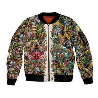 Hawaii And Japan Sleeve Zip Bomber Jacket Tiki With Oni Mask - Polynesian Pride