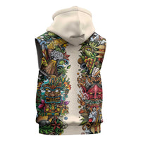 Hawaii And Japan Sleeveless Hoodie Tiki With Oni Mask - Polynesian Pride