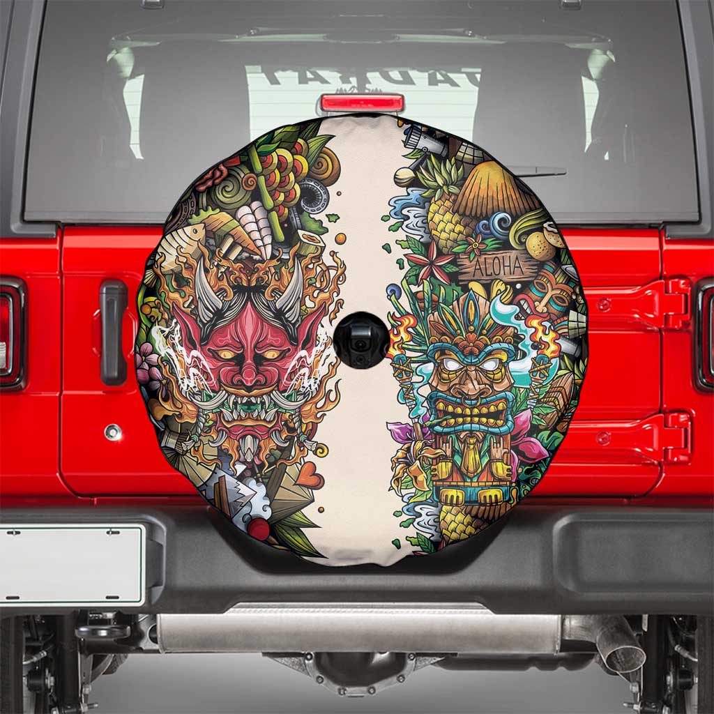 Hawaii And Japan Spare Tire Cover Tiki With Oni Mask - Polynesian Pride