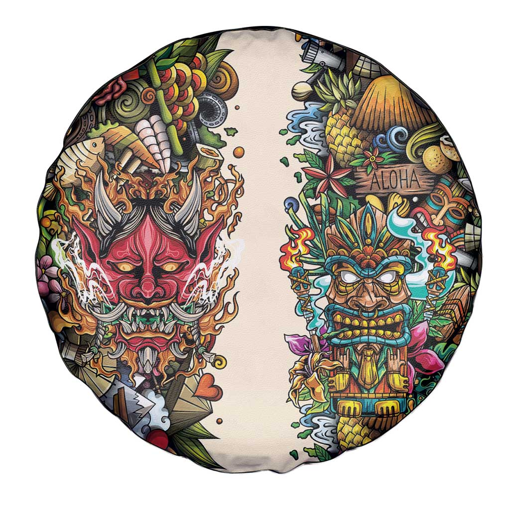 Hawaii And Japan Spare Tire Cover Tiki With Oni Mask - Polynesian Pride